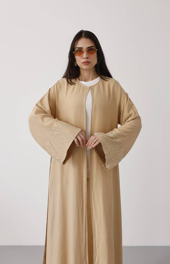 6642-Parça Boya Tensel Abaya Bej