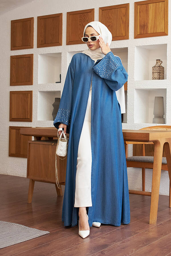 6642-Tensel Abaya Koyu Mavi