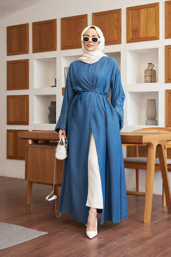 6642-Tensel Abaya Koyu Mavi