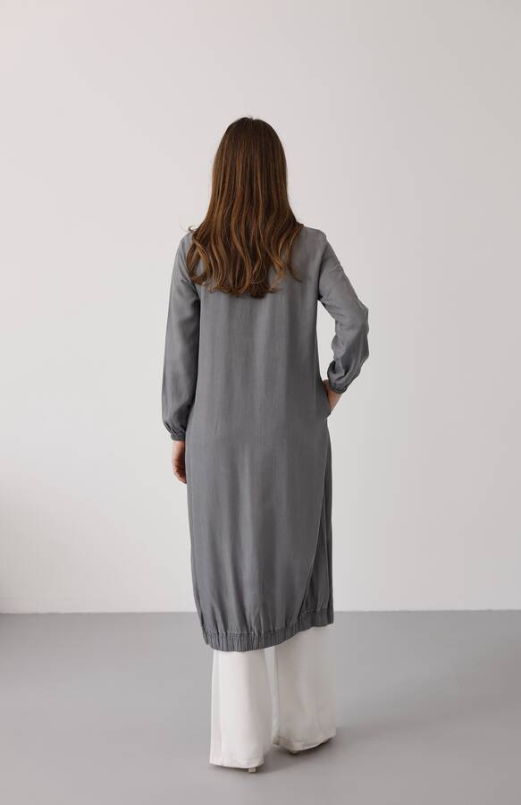 6644-Tensel Yakalı Fermuarlı Kap Gri