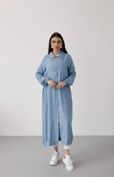 Neways - 6644-Tensel Yakalı Fermuarlı Kap Mavi