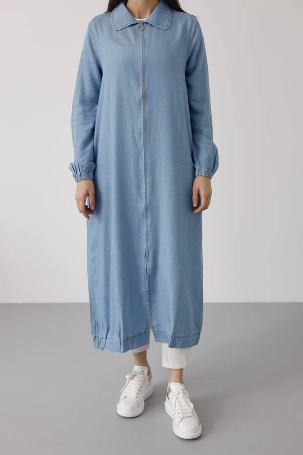 6644-Tensel Yakalı Fermuarlı Kap Mavi