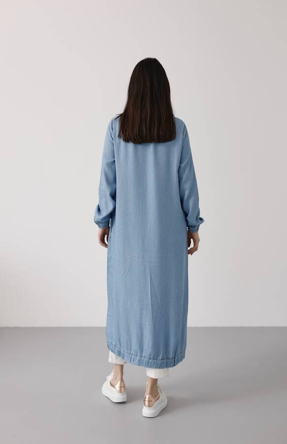 6644-Tensel Yakalı Fermuarlı Kap Mavi