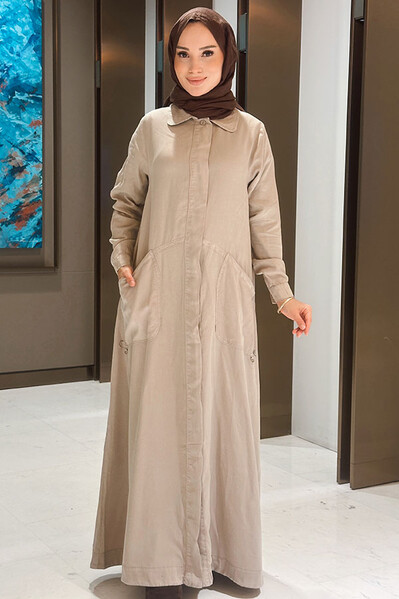 Neways - 6648-Parça Boya Tensel Düğmeli Ferace Bej