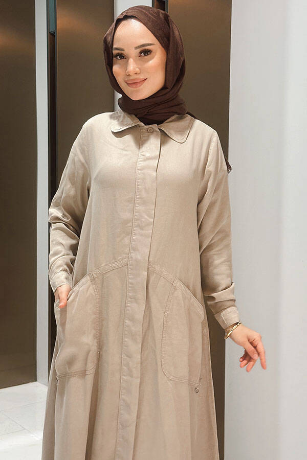 6648-Parça Boya Tensel Düğmeli Ferace Bej