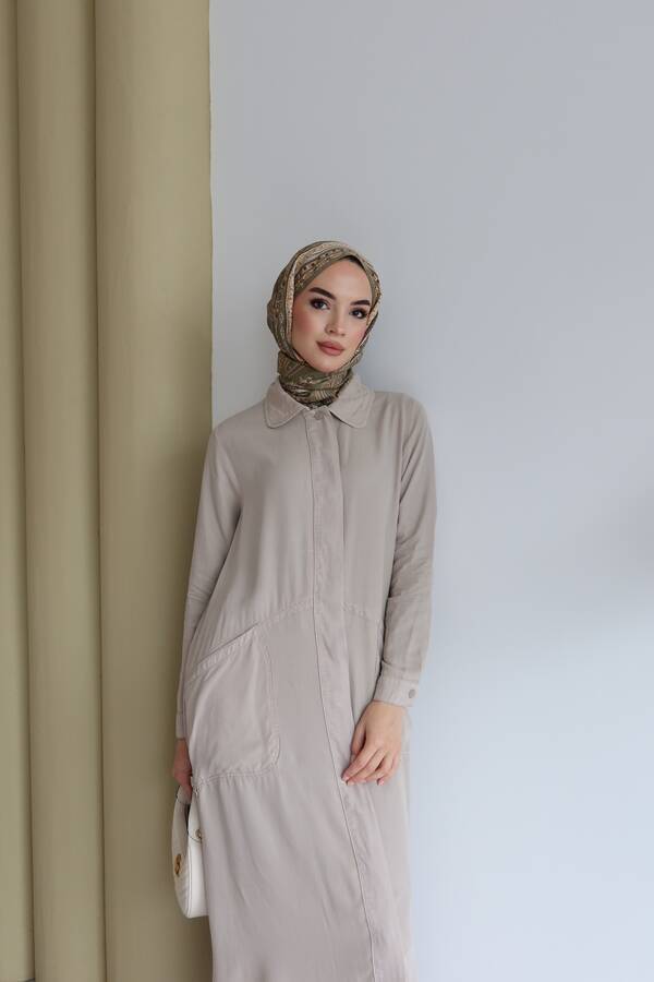 6648-Parça Boya Tensel Düğmeli Ferace Bej