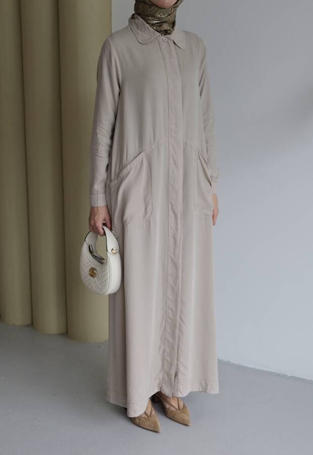 6648-Parça Boya Tensel Düğmeli Ferace Bej