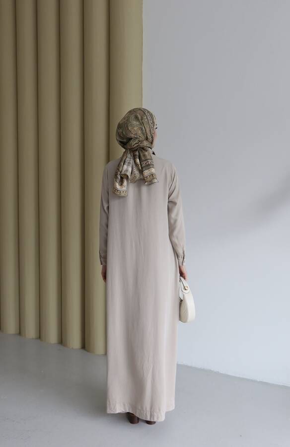 6648-Parça Boya Tensel Düğmeli Ferace Bej