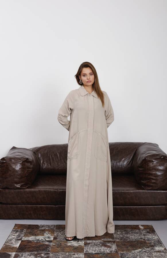 6648-Parça Boya Tensel Düğmeli Ferace Bej