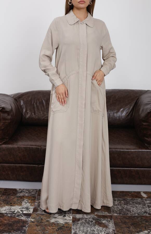 6648-Parça Boya Tensel Düğmeli Ferace Bej