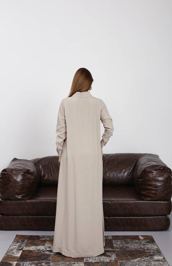 6648-Parça Boya Tensel Düğmeli Ferace Bej