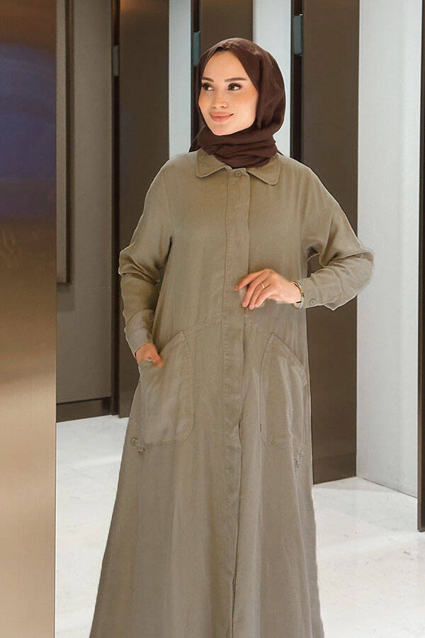 6648-Parça Boya Tensel Düğmeli Ferace Haki