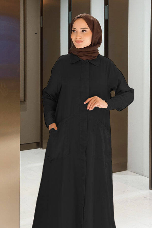 6648-Parça Boya Tensel Düğmeli Ferace Siyah