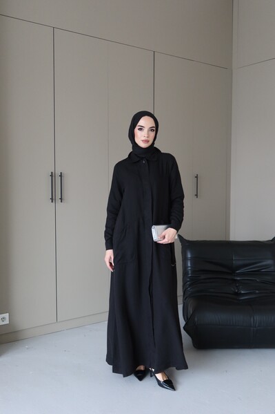 Neways - 6648-Parça Boya Tensel Düğmeli Ferace Siyah