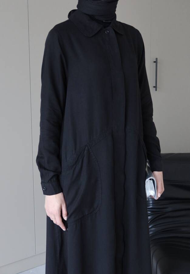 6648-Parça Boya Tensel Düğmeli Ferace Siyah