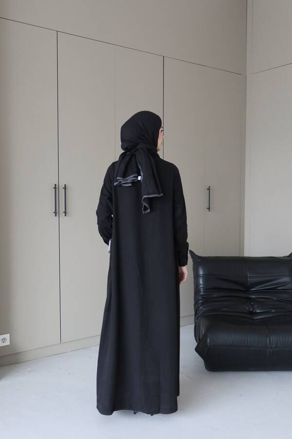 6648-Parça Boya Tensel Düğmeli Ferace Siyah