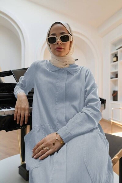 Neways - 6648-Tensel Düğmeli Ferace Mavi