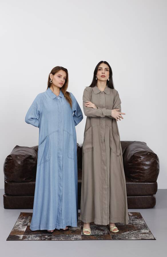 6648-Tensel Düğmeli Ferace Mavi