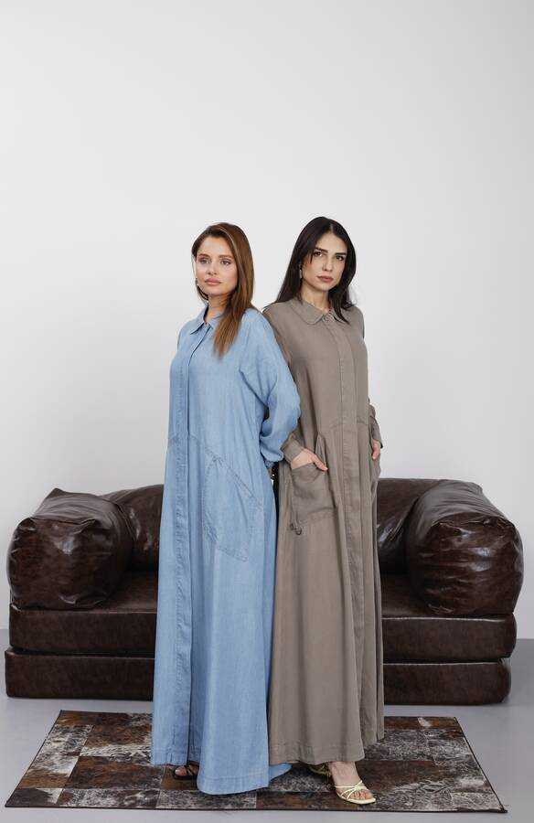 6648-Tensel Düğmeli Ferace Mavi