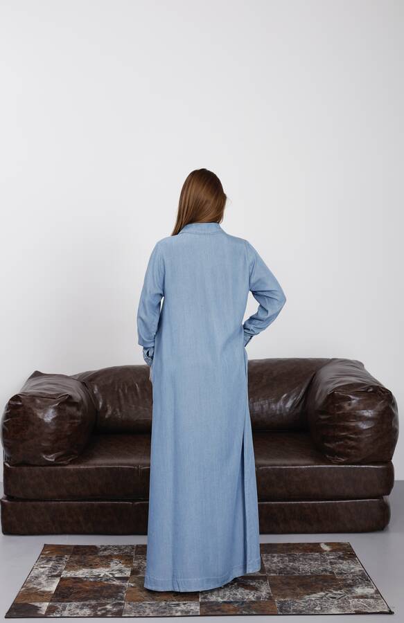 6648-Tensel Düğmeli Ferace Mavi
