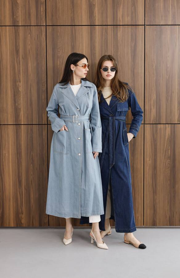 6655-Kuşaklı Denim Ceket Mavi