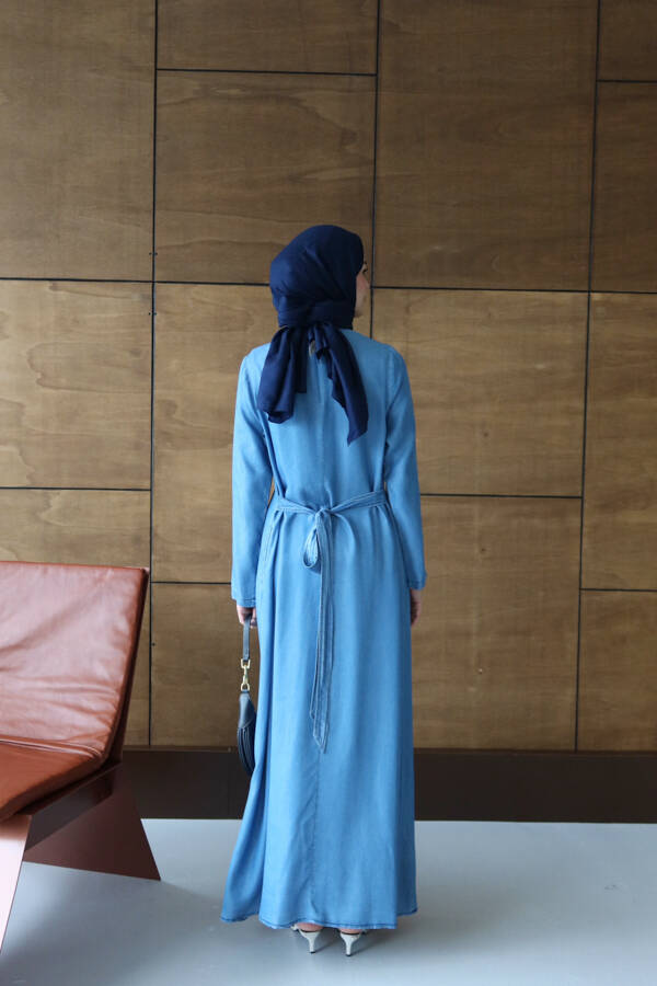 6658-Tensel Nervürlü Elbise Koyu Mavi