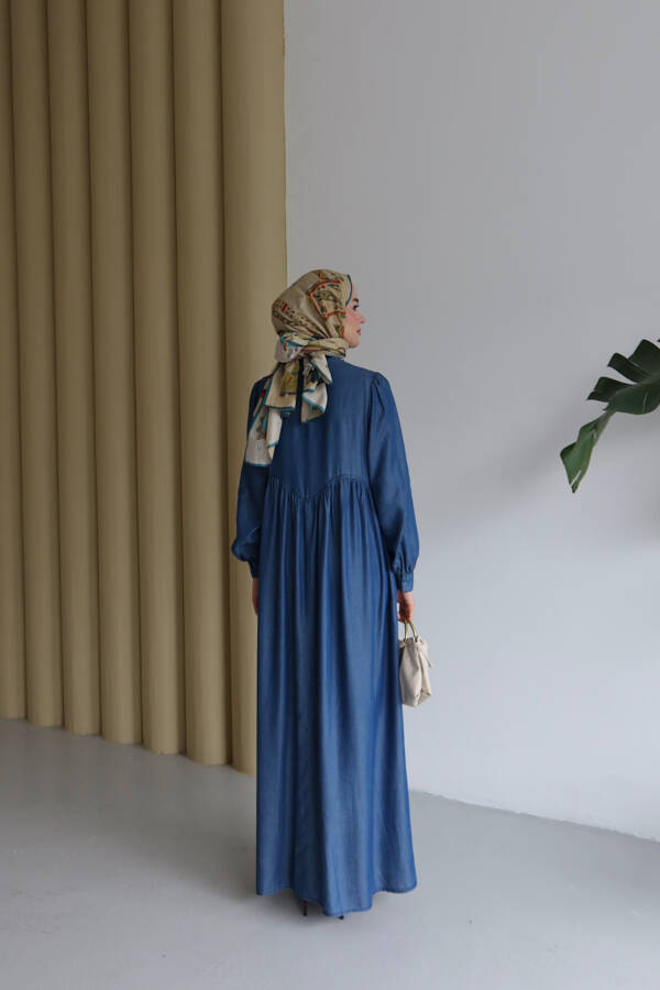 6659-Tensel Büzgülü Ferace Koyu Mavi