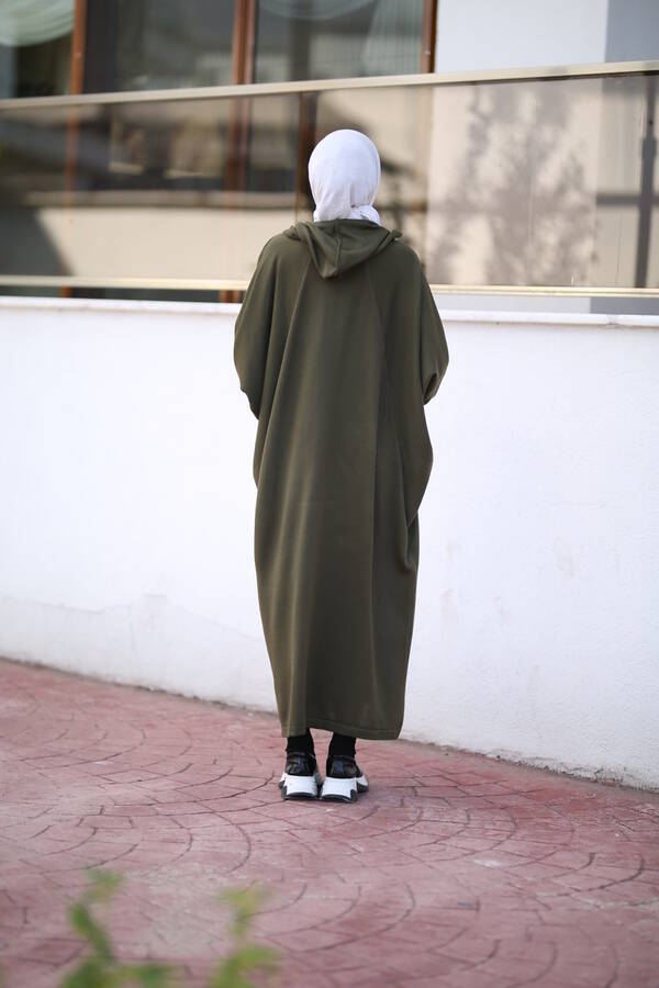 8023-Kapşonlu Triko Tunik Haki