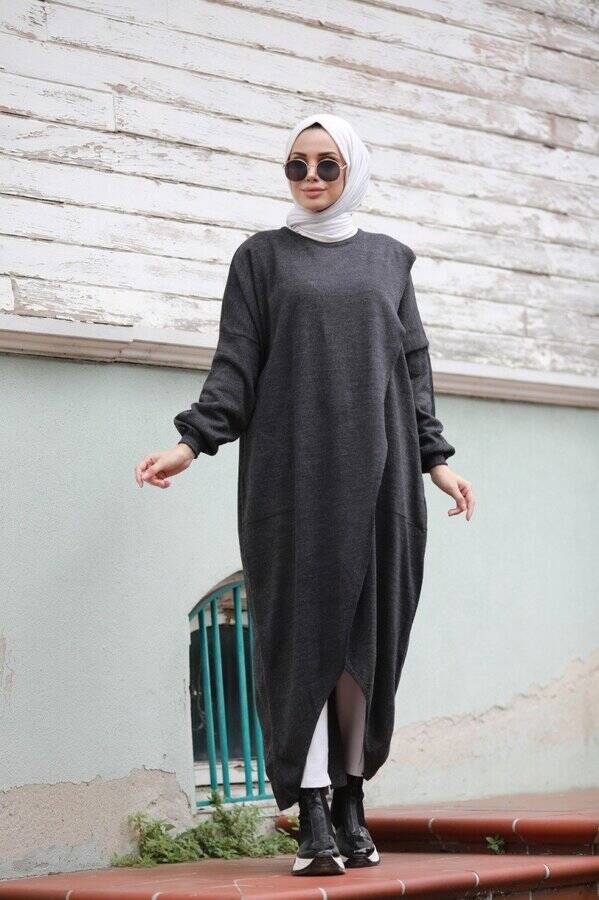 8024 - Çaprazlı Triko Tunik Antrasit