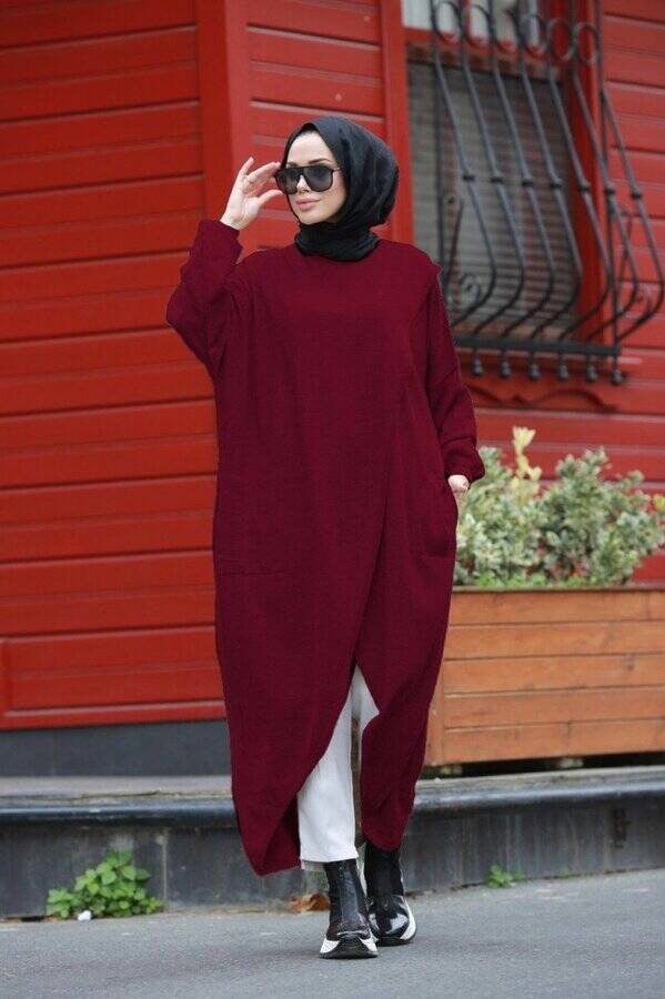 8024 - Çaprazlı Triko Tunik Bordo