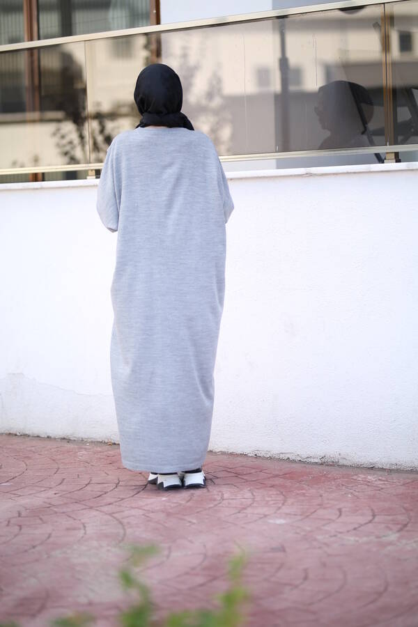 8024 - Çaprazlı Triko Tunik Gri