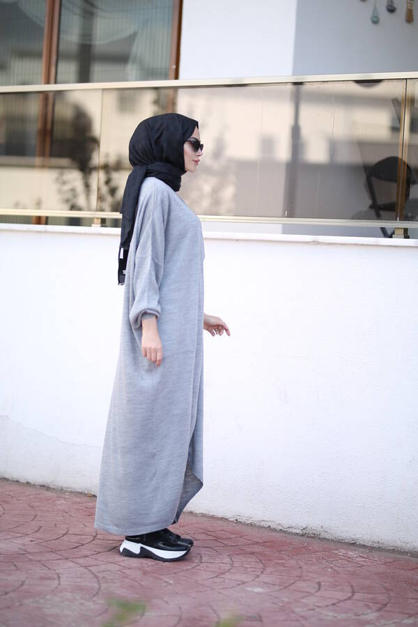 8024 - Çaprazlı Triko Tunik Gri