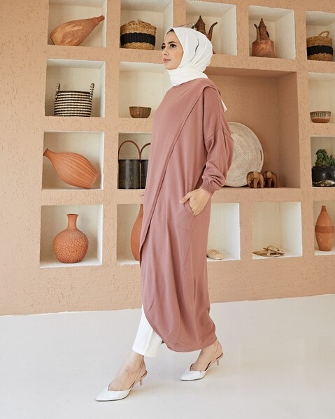 Neways - 8024 - Çaprazlı Triko Tunik Gül Kurusu