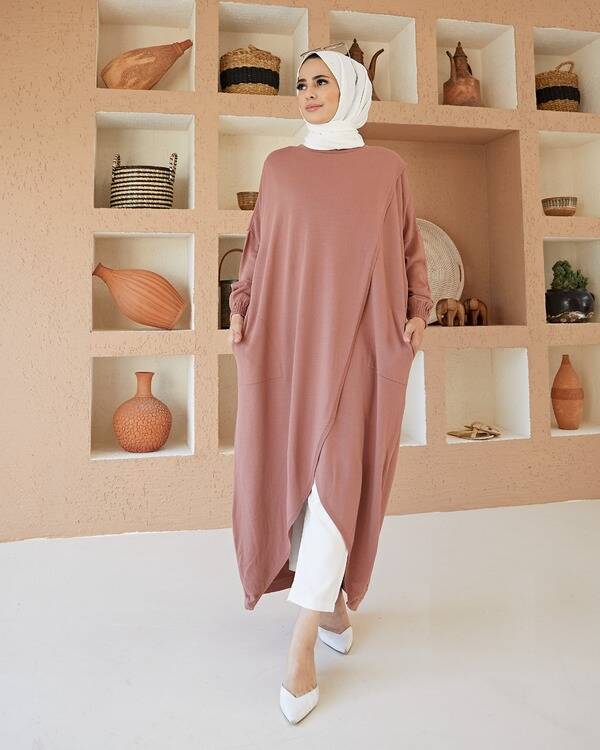 8024 - Çaprazlı Triko Tunik Gül Kurusu