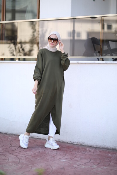 Neways - 8024 - Çaprazlı Triko Tunik Haki