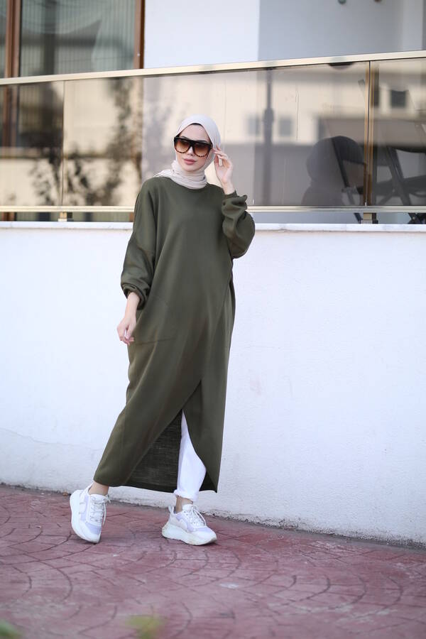 8024 - Çaprazlı Triko Tunik Haki