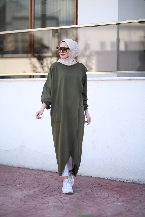 8024 - Çaprazlı Triko Tunik Haki