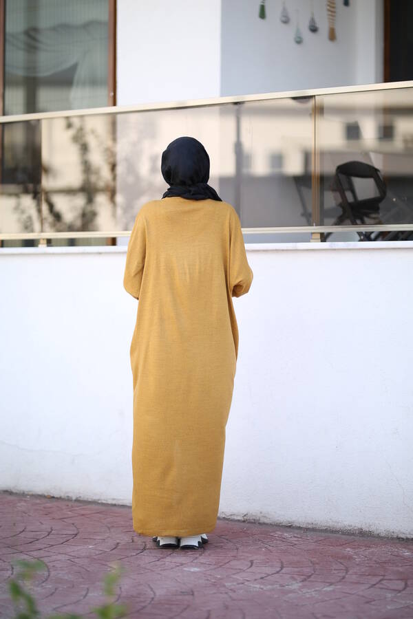 8024 - Çaprazlı Triko Tunik Hardal