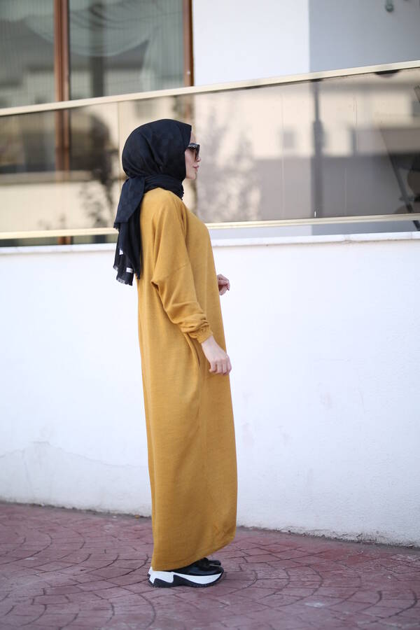 8024 - Çaprazlı Triko Tunik Hardal