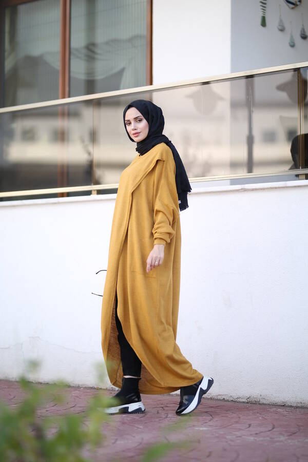 8024 - Çaprazlı Triko Tunik Hardal