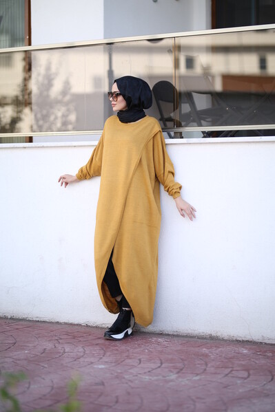 Neways - 8024 - Çaprazlı Triko Tunik Hardal