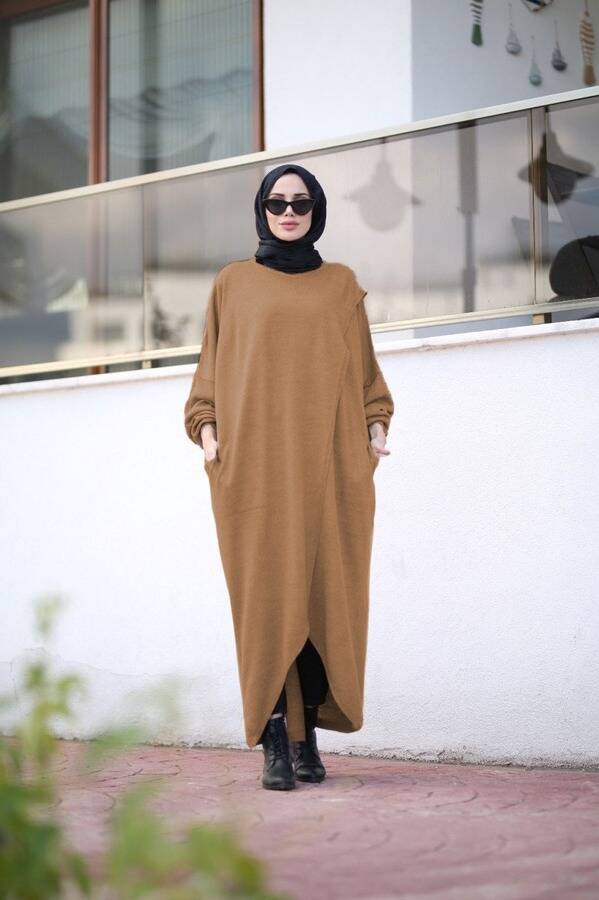 8024 - Çaprazlı Triko Tunik Karamel