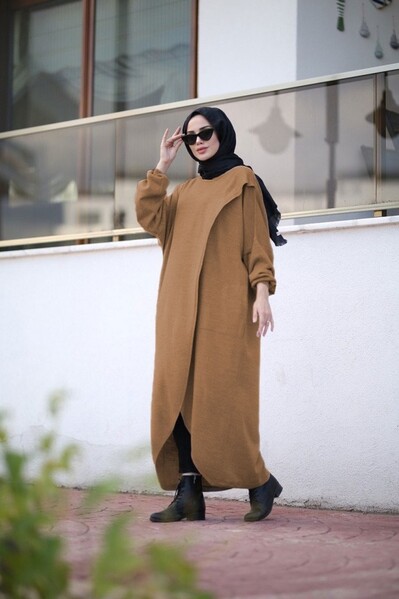 Neways - 8024 - Çaprazlı Triko Tunik Karamel