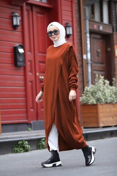 Neways - 8024 - Çaprazlı Triko Tunik Kiremit