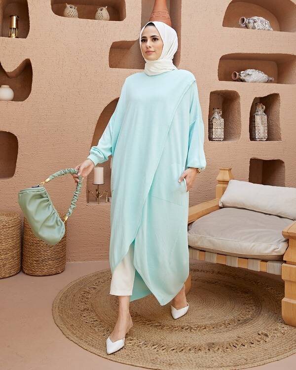 8024 - Çaprazlı Triko Tunik Mint Yeşili