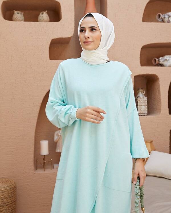 8024 - Çaprazlı Triko Tunik Mint Yeşili