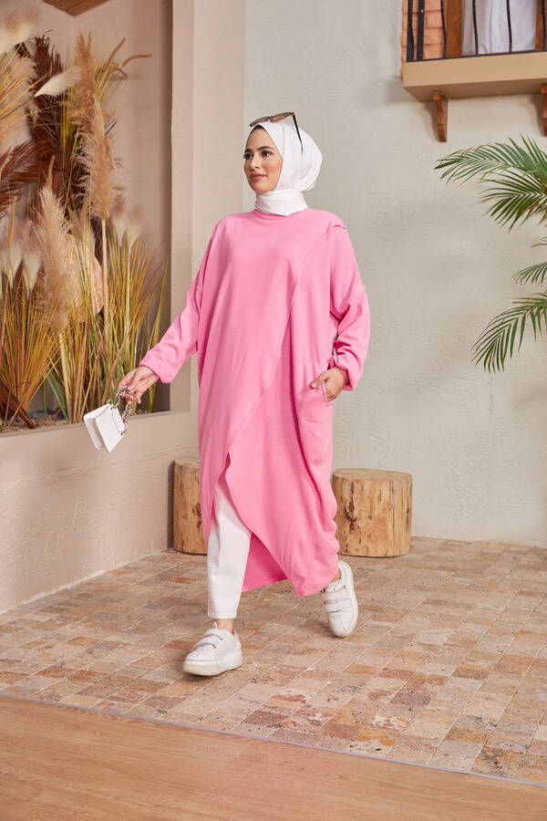 8024 - Çaprazlı Triko Tunik Pembe
