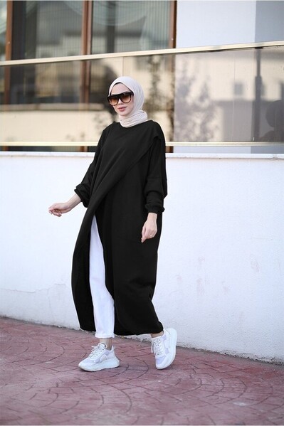 Neways - 8024 - Çaprazlı Triko Tunik Siyah