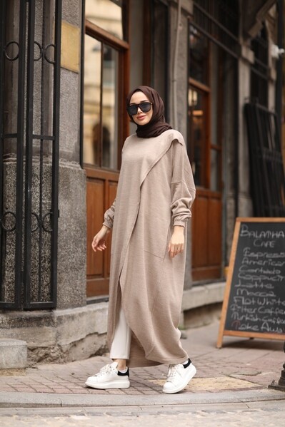 Neways - 8024 - Çaprazlı Triko Tunik Vizon