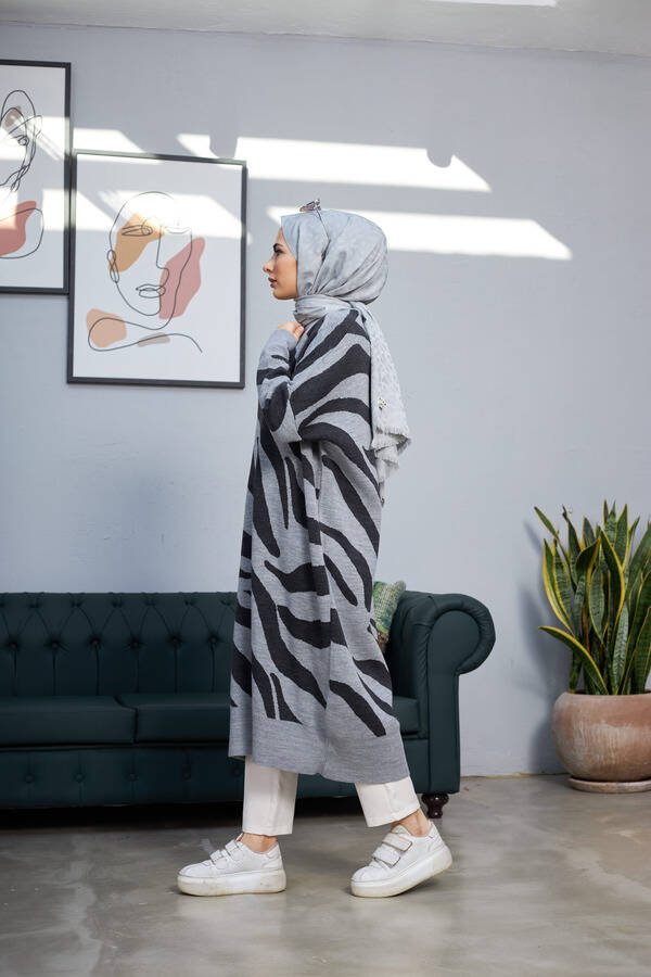 8035-Zebra Triko Tunik Gri - Antrasit